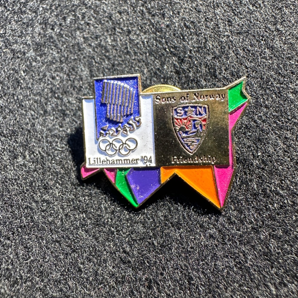 Sons of Norway 1994 Lillehammer Winter Olympics Friendship Enamel Pin Gold Multi
